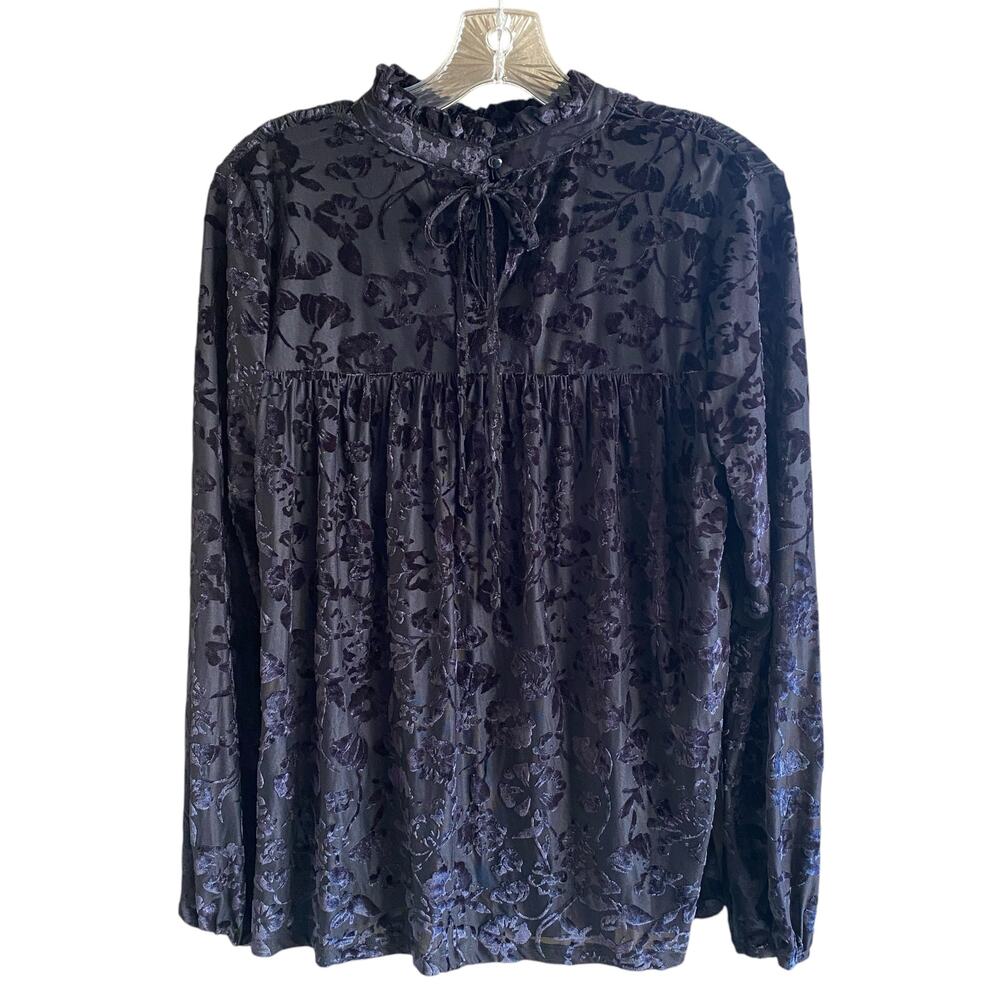 Whimsigoth Black Velvet Burnout Top M Smocking Goth Witchy Fairy Grunge